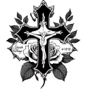 cross with rose around it with Isaiah 41:10 written across it tattoo design idea