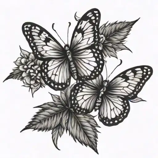 An elegant black and white tattoo of a butterfly made of marijuana leaves, symbolizing the client's favorite things tattoo design idea