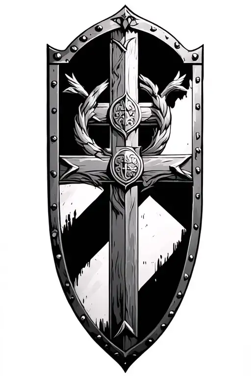 templar shield with golgotha background black tattoo design idea