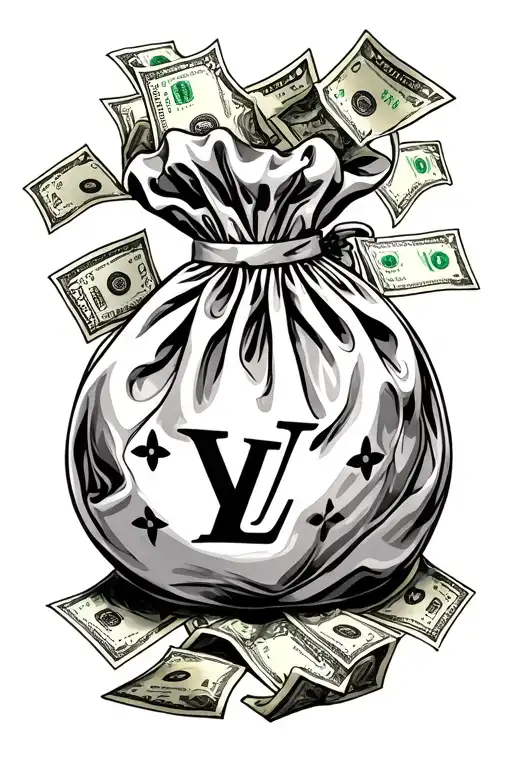 louis Vuitton Money bag overflowing tattoo design idea