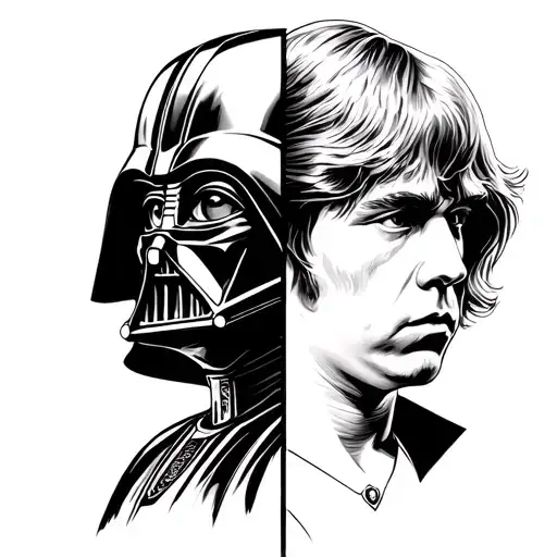half Darth Vader half Luke Skywalker facing Darth Vader tattoo design idea