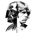 half Darth Vader half Luke Skywalker facing Darth Vader tattoo design idea