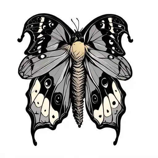 silk moth and moon tattoo design idea