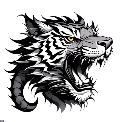 japanese dragon staring at a tiger head tattoo design idea