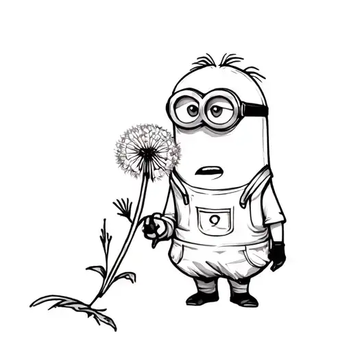 minion holdin a small dandelion flower tattoo design idea