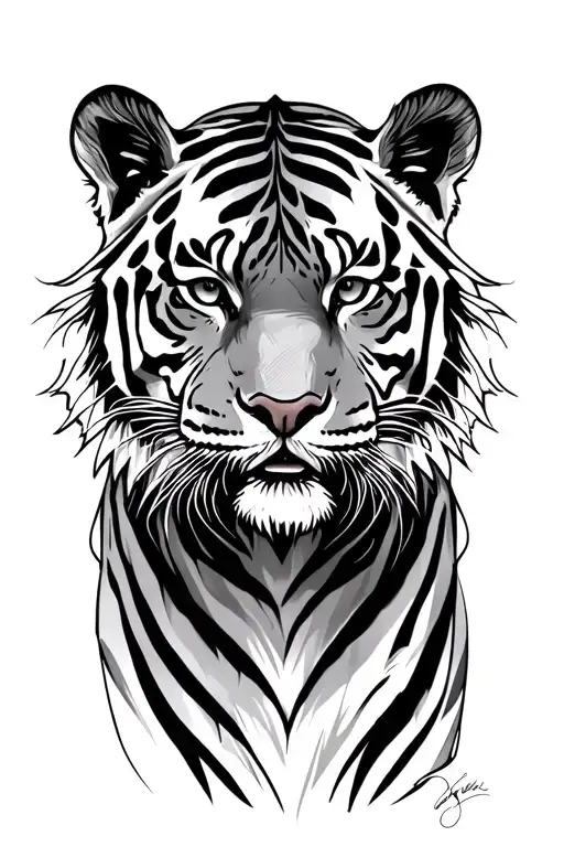 i want an sketch outline of a tiger's face & body done in an aesthetic artistic way tattoo design idea