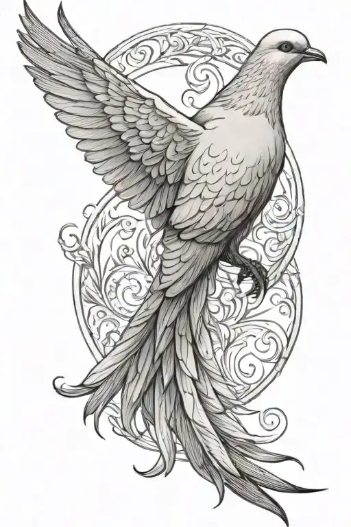 dove with long tail feathers tattoo design idea