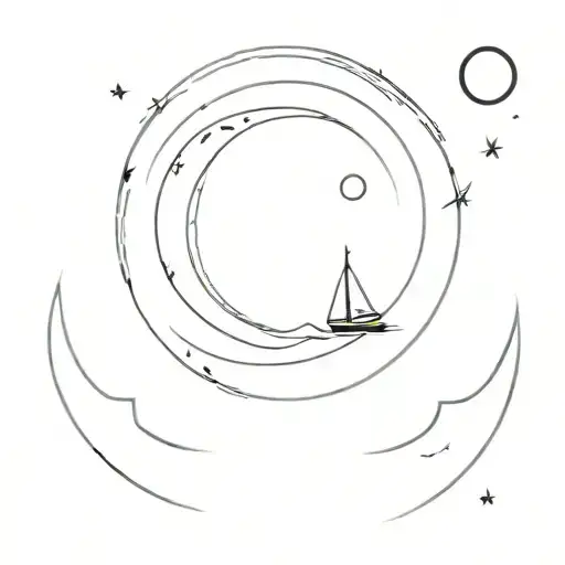 manly minimalistic ship with moon really minimalistic with bold lines tattoo design idea