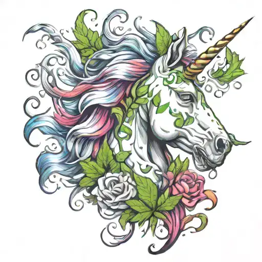 Unicorn smoking weed tattoo design idea