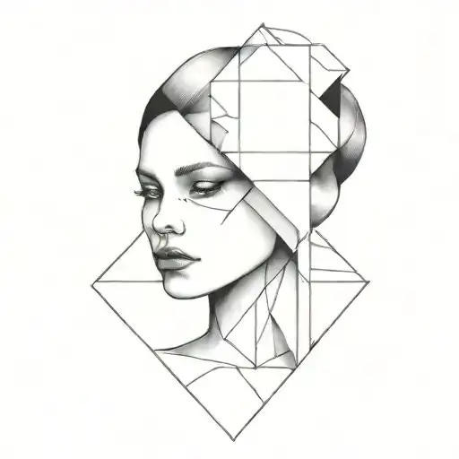 fine line geometric micro realism gypsy women binary negative space tattoo design idea