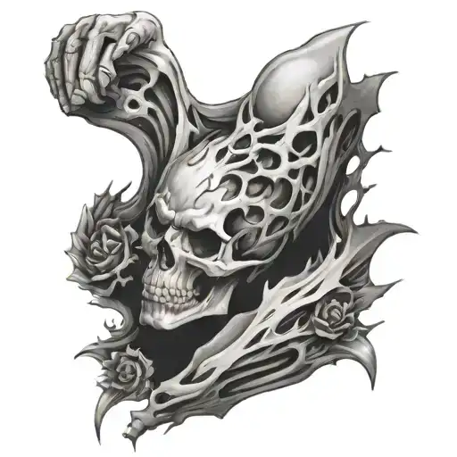 open skin effect shoulder and arm bone tearing through skin tattoo design idea