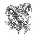 a firey Aries rams head with flowers tattoo design idea