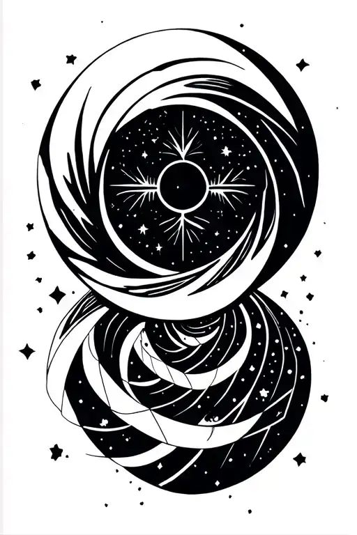 A crescent moon arches above a single guiding star, both centered within a subtle spiral path that descends toward the h tattoo design idea