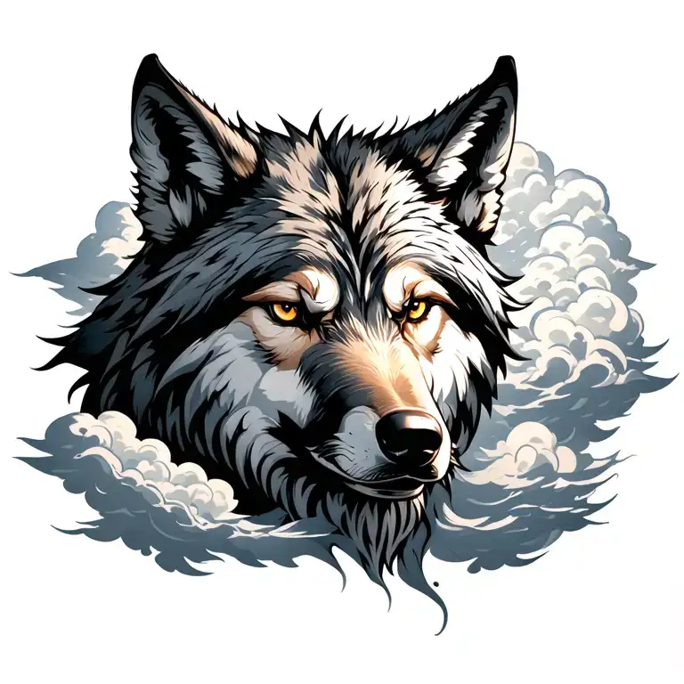keltic wolf in the clouds tattoo design idea