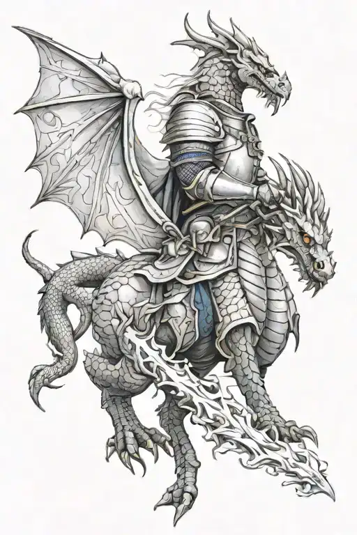 Templar knight and Dragon breathing fire tattoo design idea