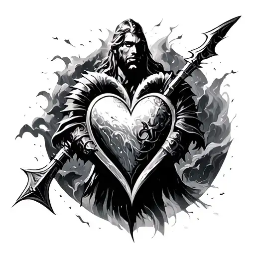 warrior in a storm/ imprint/ heart/ symbol of strength/ courage/ love tattoo design idea