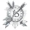 arrow with Roman numerals for 1955 and 2023 tattoo design idea