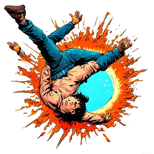 man falling into portal tattoo design idea