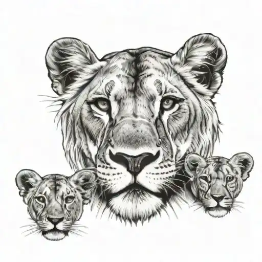lioness with 2 cubs  tattoo design idea