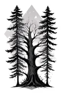 trees with geometric filler going up tattoo design idea