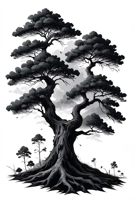 trees with geometric filler going up tattoo design idea