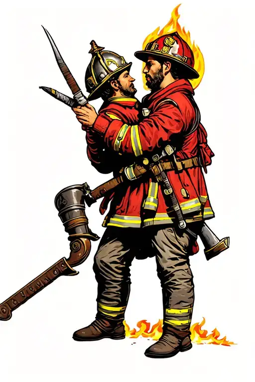 St Florian protecting a firefighter in a fire  tattoo design idea