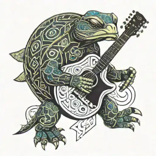 Viking Turtle playing guitar tattoo design idea