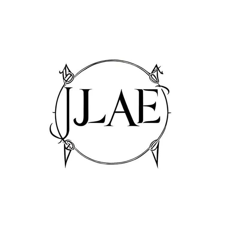 tattoo with the initials JLAE with gothic type intertwined in a circle, similar to the logo of whitesnake rock tattoo design idea