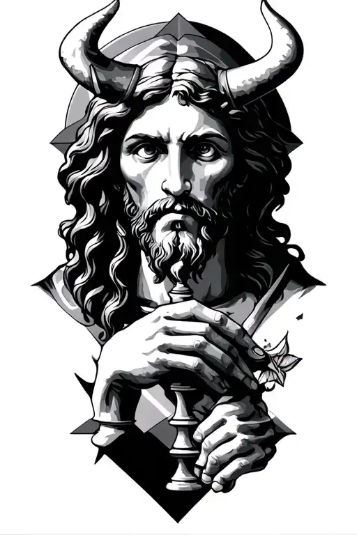 devil and jesus playing chess tattoo design idea