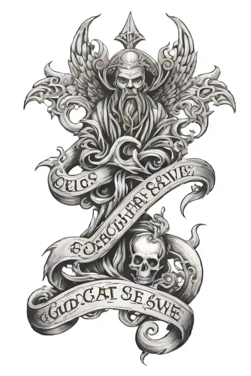 God cant save us, so lets live like sinners, heaven and hell tattoo design idea