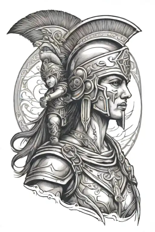 spartan warrior with her toddler tattoo design idea