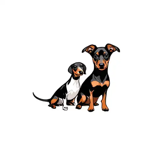 mini pinscher and dachshund sitting together tattoo design idea