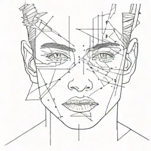 full black colored human portrait, only white eyes, a bit crazy tattoo design idea