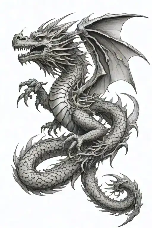 Fine line Dragon not too much detail tattoo design idea