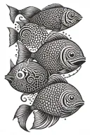 A geometric pattern resembling fish scales with Maori elements incorporated manga de bíceps hasta hombro  tattoo design idea