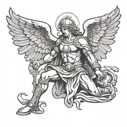 St Michael Kneeling tattoo design idea