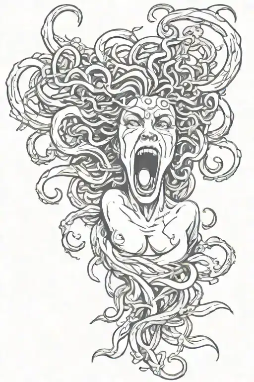 Medusa screaming bloody heart tattoo design idea