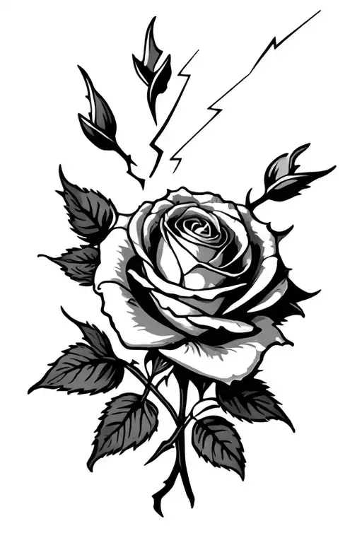 old rose with lightning bolts lines going through tattoo design idea