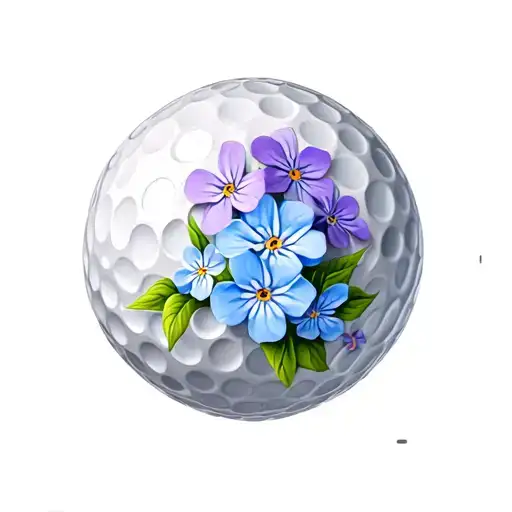 golf ball purple ribbon blue forget me not flower tattoo design idea