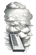 keyboard running down to wrist wrapping around forarm. clouds as filler tattoo design idea