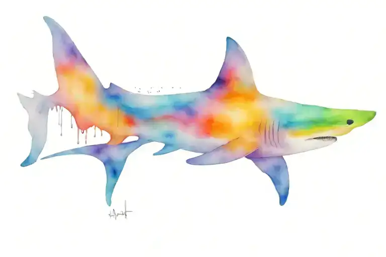 hammer head shark acid trip tattoo design idea