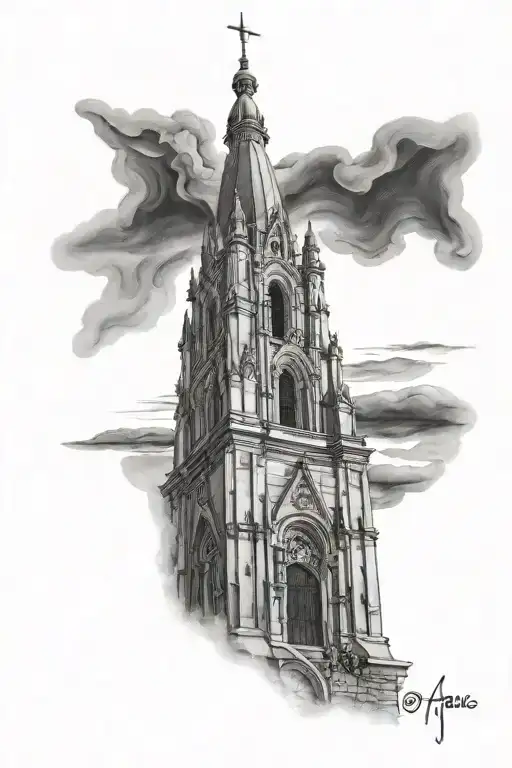 black and grey San Miguel de Allende cathedral tattoo design idea