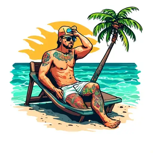 Beach bum relaxing tattoo design idea