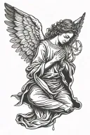 an angel with open wings,praying with a rosary in his hands tattoo design idea