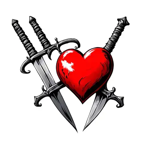 1 heart crossed by 3 swords going vertically tattoo design idea