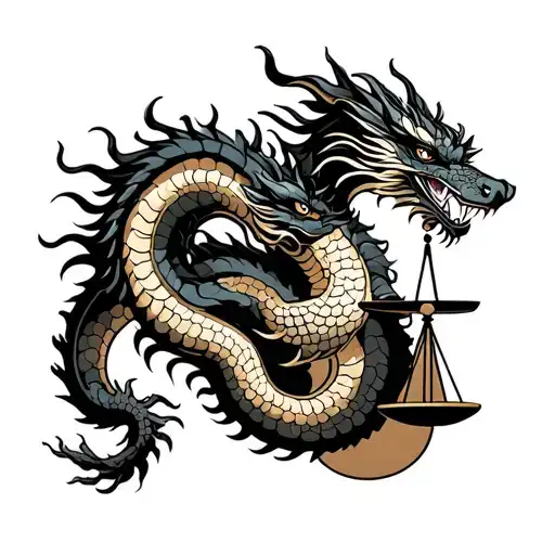 Libra scales, Japanese dragon surrounding tattoo design idea