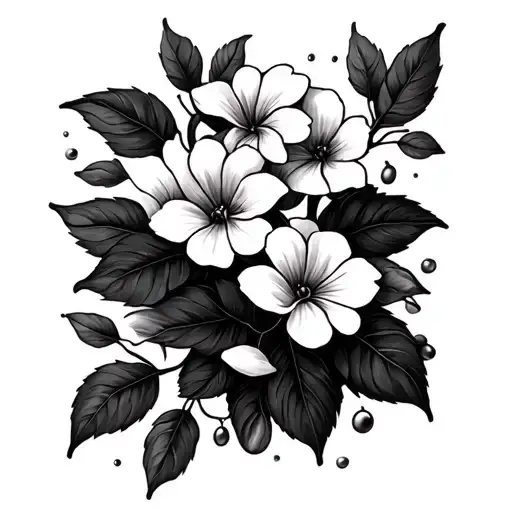 caffeine molecule with coffee flowers intertwined tattoo design idea
