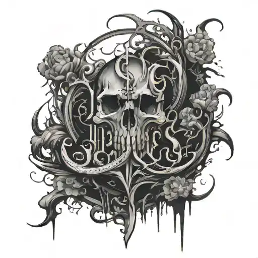 tattoo sketch “life in the Abyss” in gothic calligraphy on the forearm tattoo design idea
