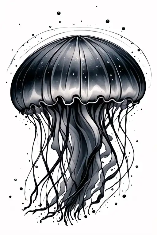 Jellyfish in a splash ink style illustration tattoo design idea