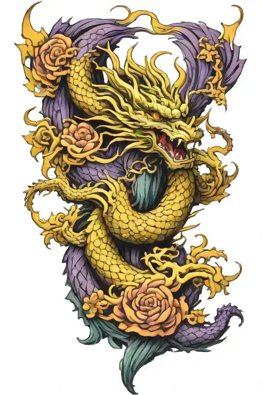 White and purple dragon on the Statue of Liberty tattoo design idea